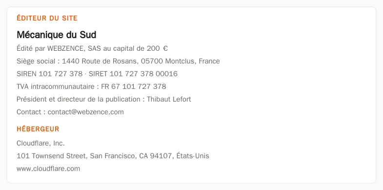 Coordonnées légales de l&rsquo;éditeur et de l&rsquo;hébergeur du site